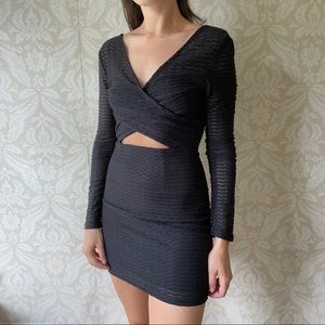 LF Textured Black Cut Out Mini Dress